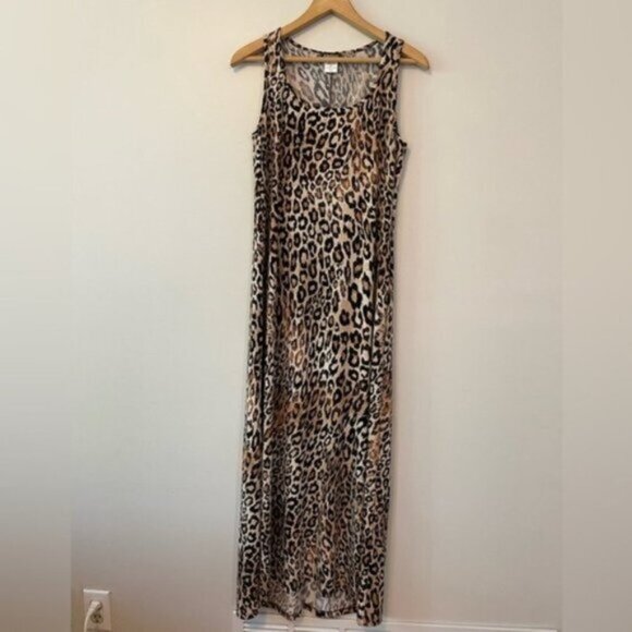 NEW Kim & Co Leopard Stretch Sleeveless Maxi Dress Size Large Petite bin 3E - Picture 3 of 4